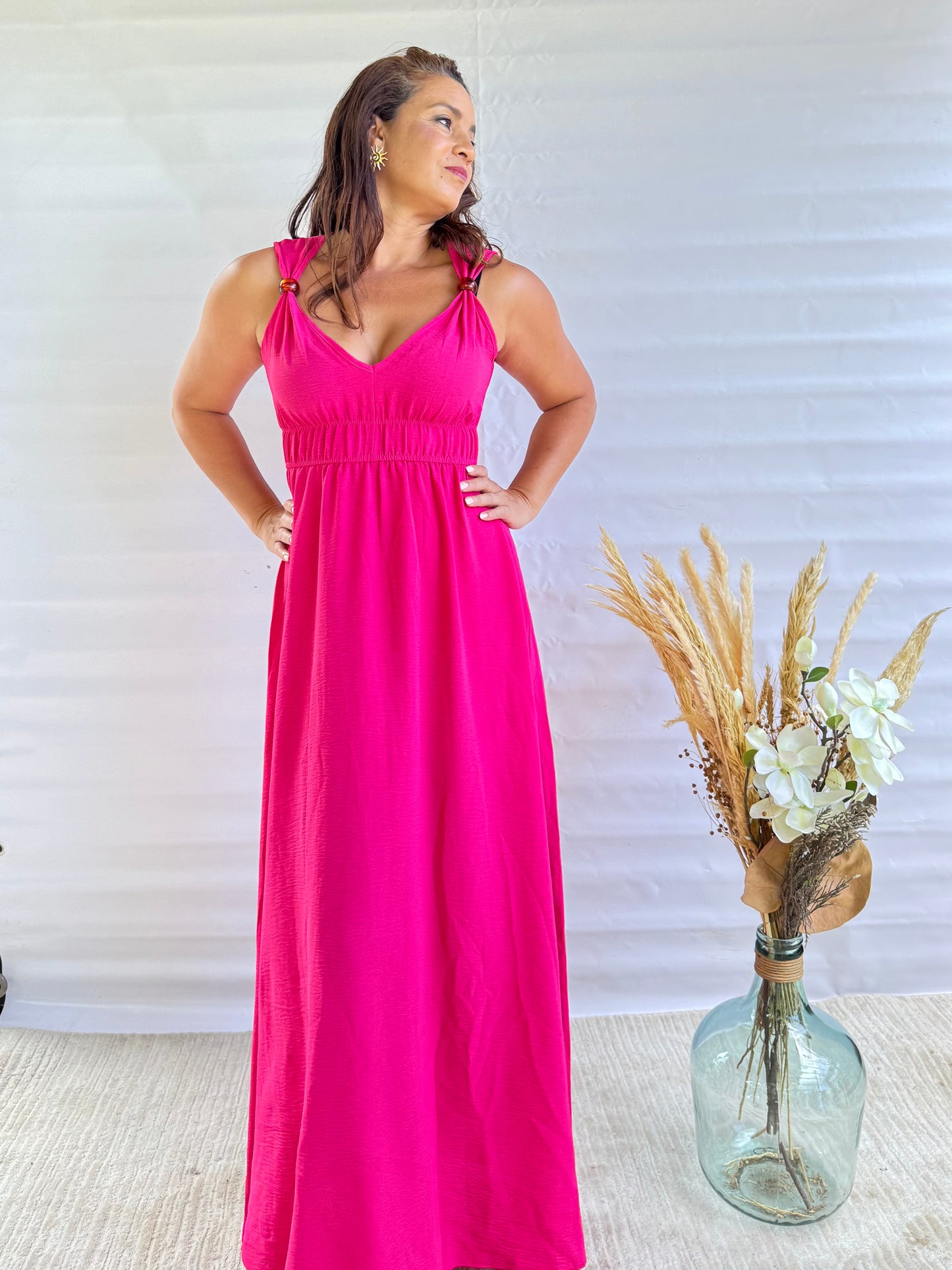 Robe Maxi Chic Bretelles Nouées Ornées d'Anneaux