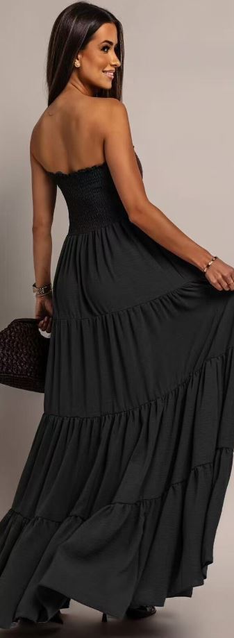 Robe Bustier noir Asymétrique Femme : Élégance Fluide et Féminité Intemporelle