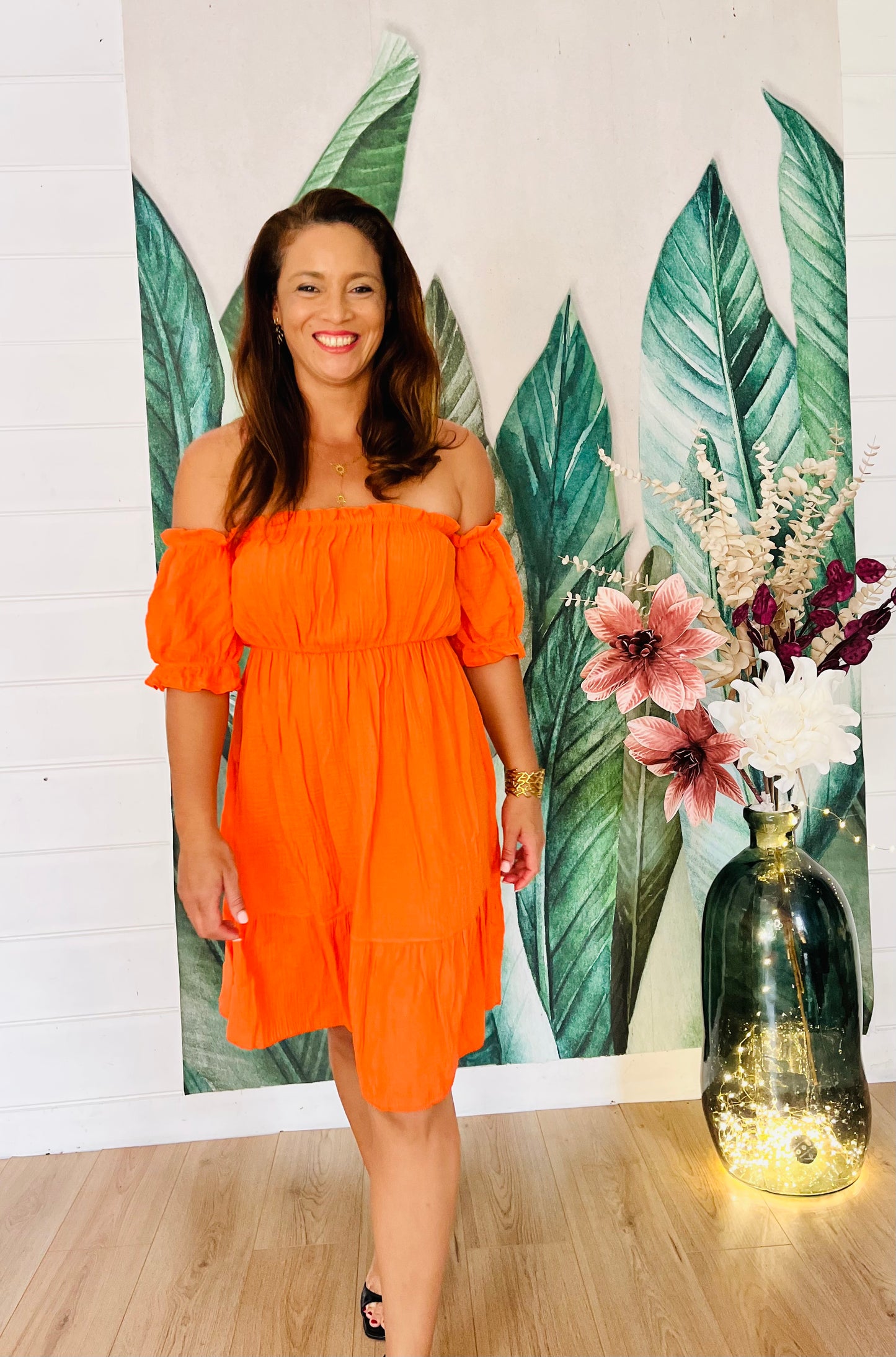 Robe Gaze de Coton Epaules Dénudées Tendance