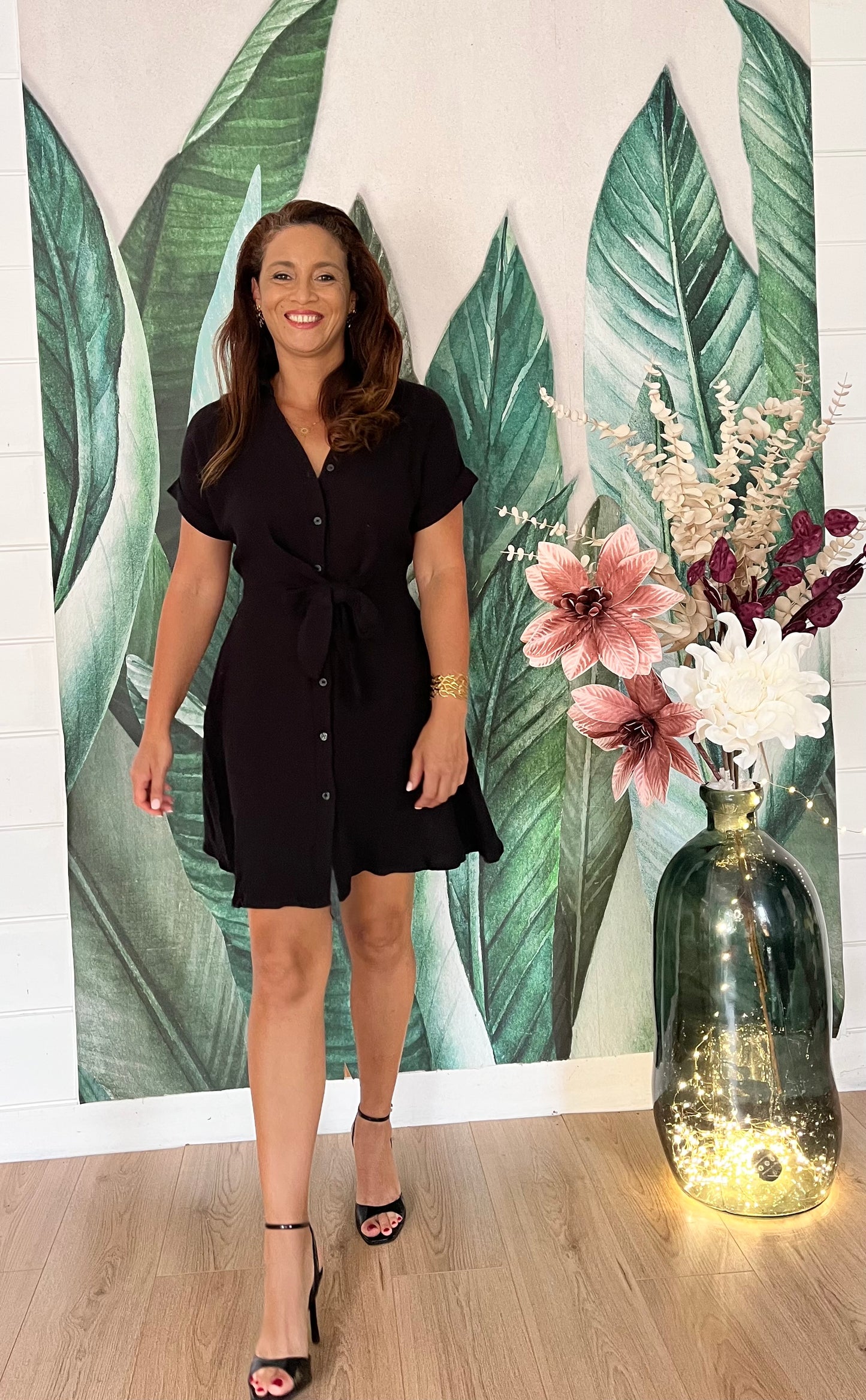 Robe chemise en gaze de coton avec ceinture à nouer