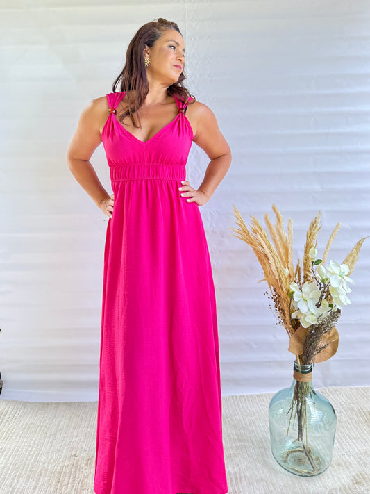 Robe Maxi Chic Bretelles Nouées Ornées d'Anneaux