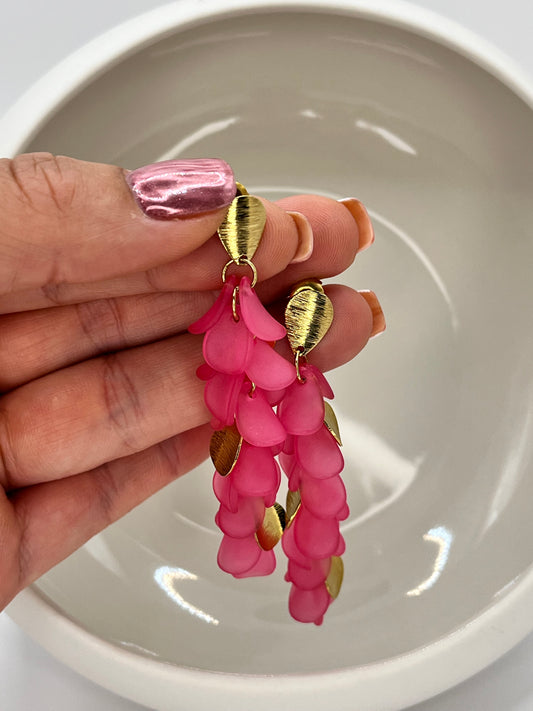 Boucles d’oreilles pétales fuchsia et doré
