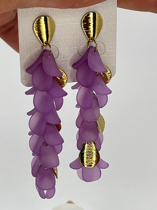 Boucles d’oreilles pétales parme et doré