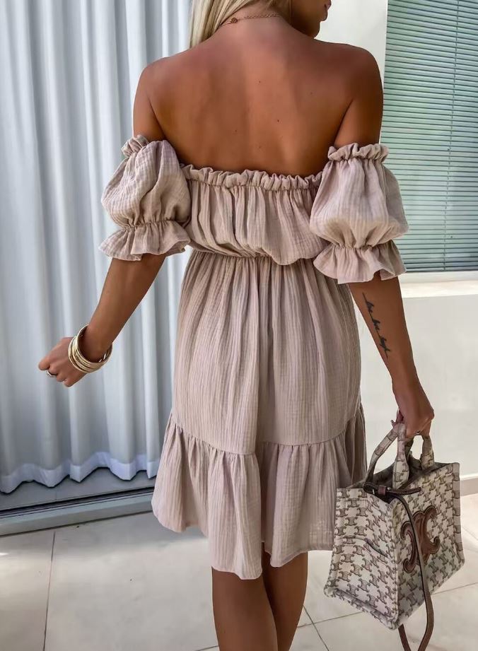 Robe Courte Gaze de Coton – Épaules Dénudées, Légère & Féminine