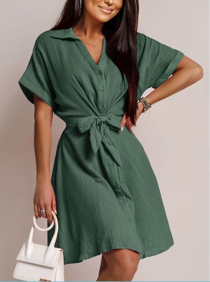 Robe chemise en gaze de coton avec ceinture à nouer